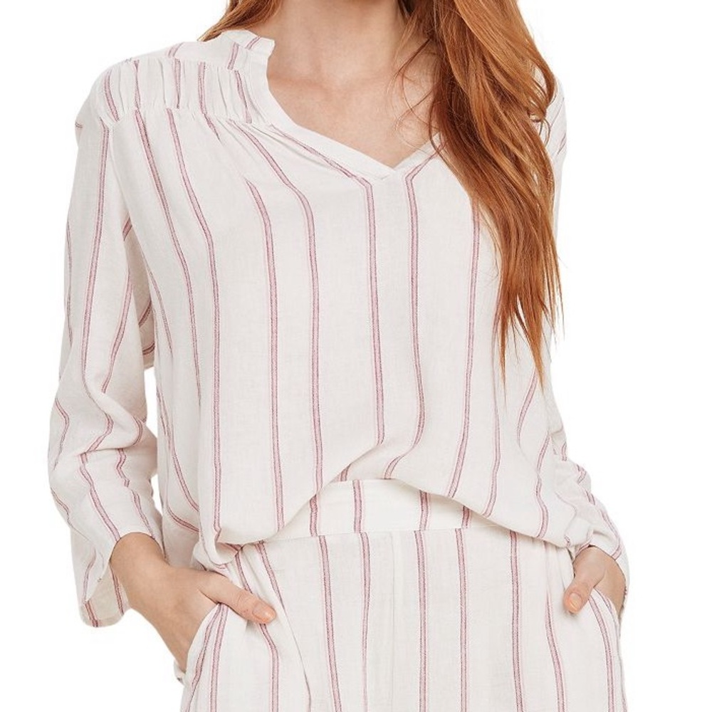 Splendid Ruched V-neck Long sleeves pullover